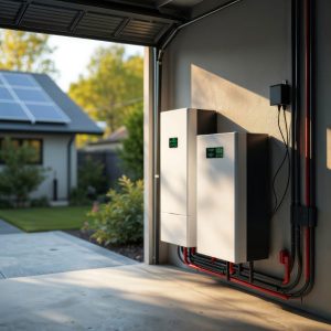 Stromspeicher in der Garage eines Neubaus in Hannover